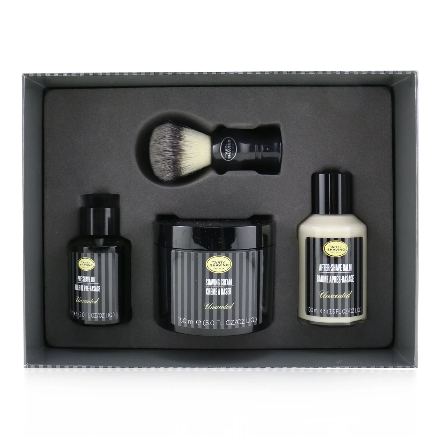 The Art Of Shaving 4 Elements Shaving Full Size Kit -Unscented: Pre-Shave Oil 60ml + Shaving Cream 150ml + After-Shave Balm 100ml + Genuine Badger Brush  4pcs - Olabens