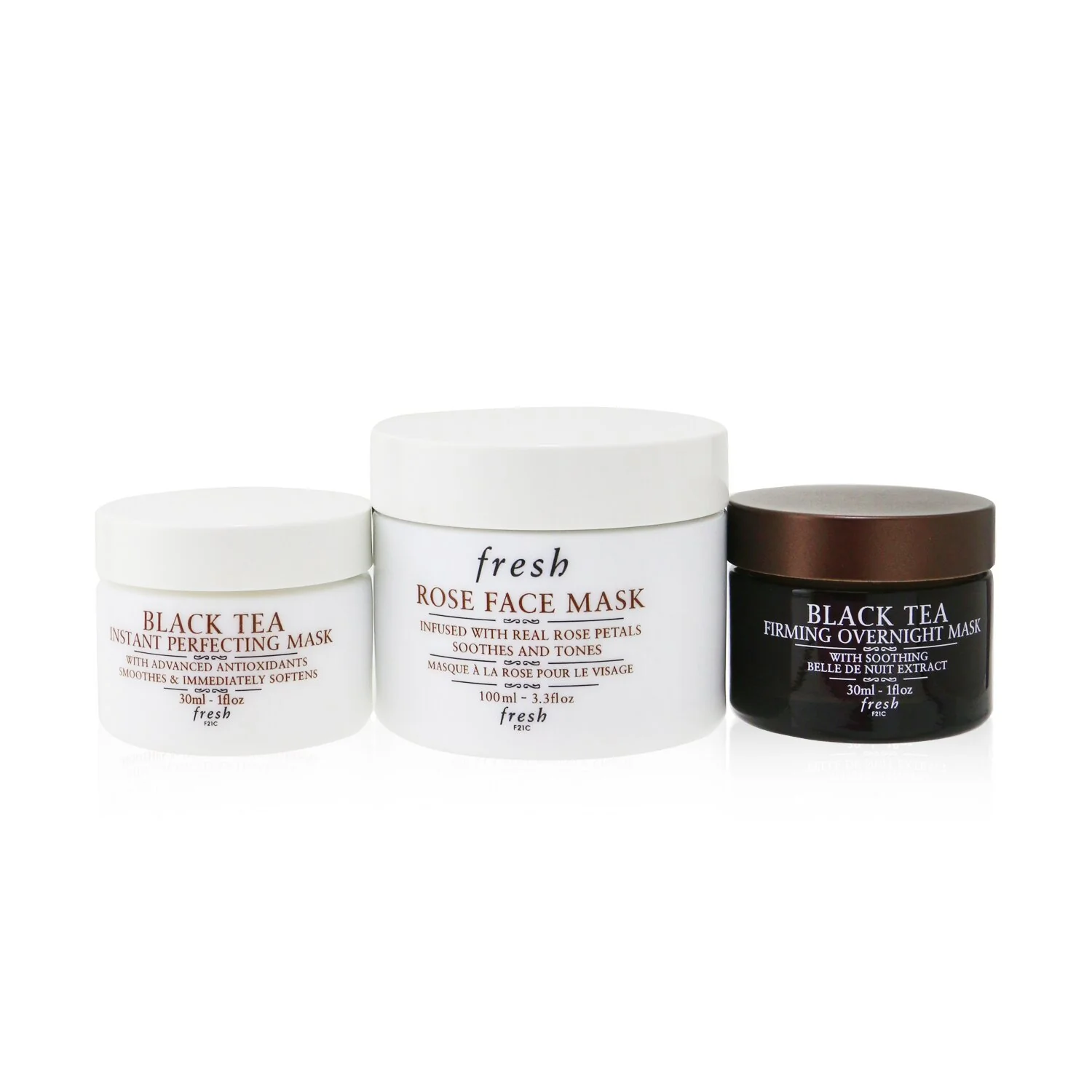 Fresh Face Mask Set: 1x Rose Face Mask - 100ml/3.3oz + 1x Black Tea Firming Overnight Mask - 30ml/1oz + 1x Black Tea Instant Perfecting Mask - 30ml/1oz  3pcs - Olabens