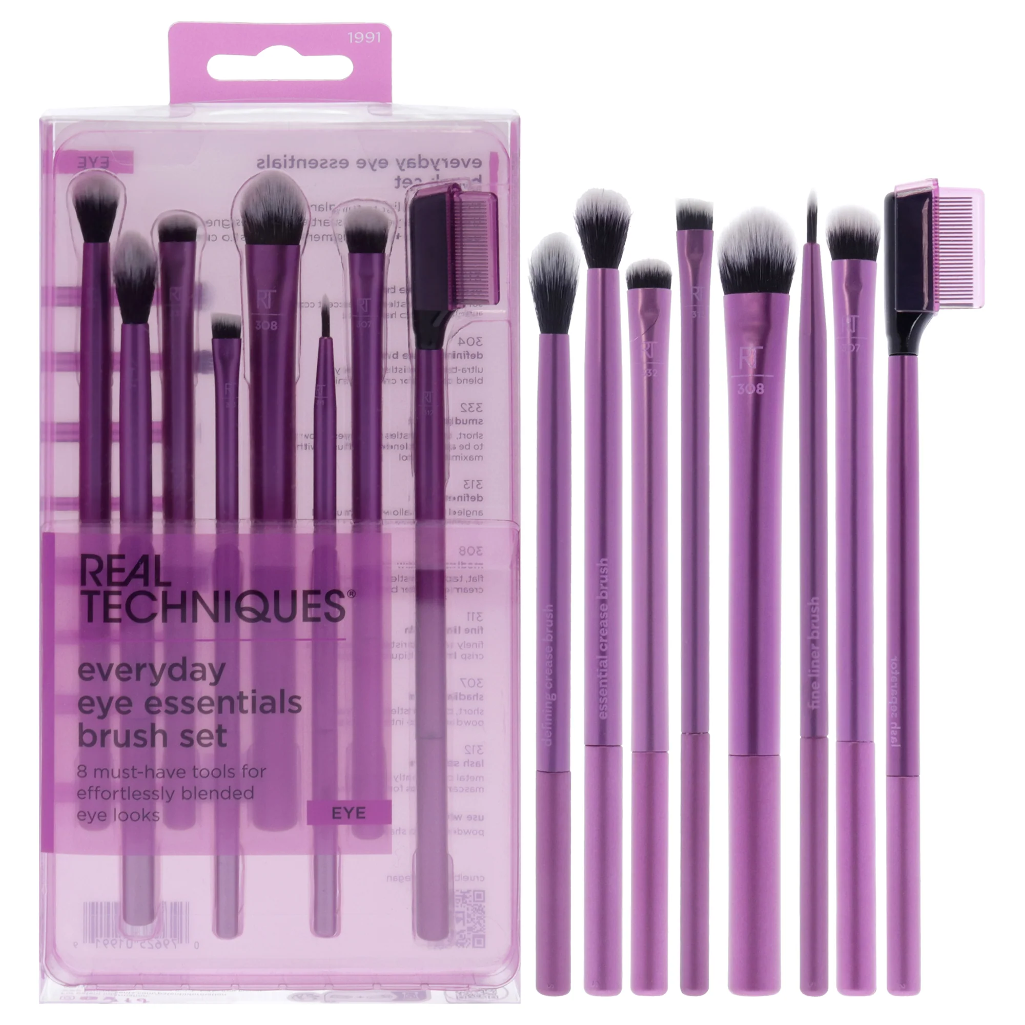 Everyday Eye Essentials Brush Set by Real Techniques for Women - 8 Pc Essential Crease Brush - 310, Defining Crease Brush - 304, Smudge Brush - 332, Definer Brush - 313, Medium Shadow Brush - 308, Fine Liner Brush - 311, Shading Brush - 307, Lash Sep - Olabens
