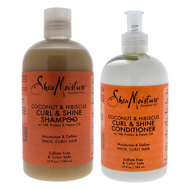 Coconut and Hibiscus Curl and Shine Kit by Shea Moisture for Unisex - 2 Pc Kit 13oz Shampoo, 13oz Conditioner - Olabens