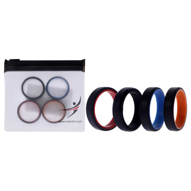 Silicone Wedding 6mm Brush 2Layer Ring Set - MultiColor by ROQ for Men - 4 x 11 mm Ring - Olabens