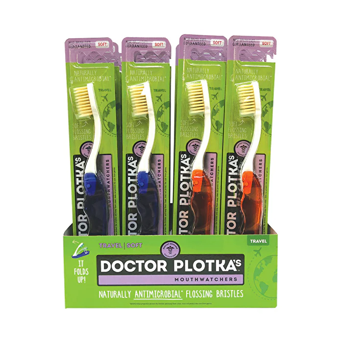 Dr Plotkas Doctor Plotka's Mouthwatchers Toothbrush Travel (foldable) Adult Soft Mixed x 24 Display (Blue/Red) - Olabens