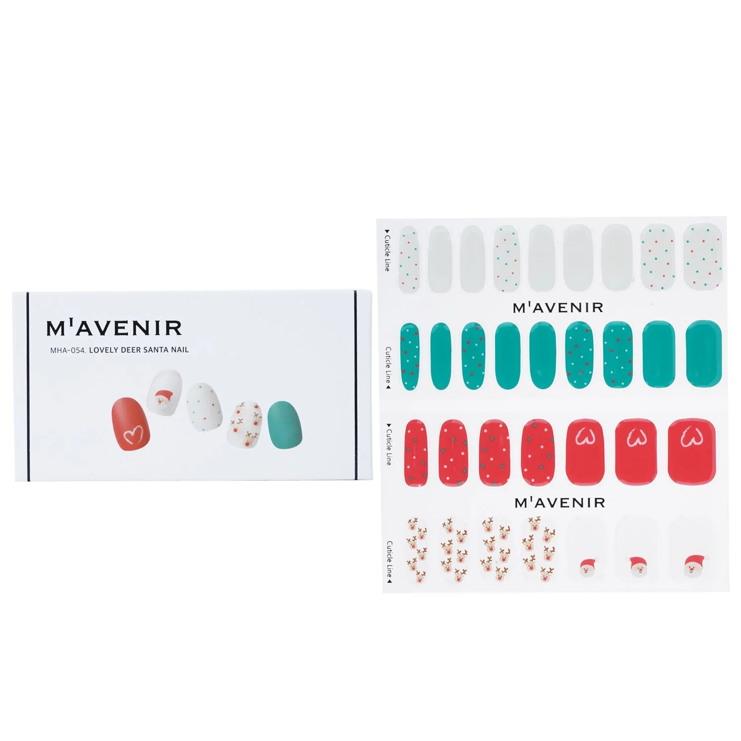 Mavenir Nail Sticker (Assorted Colour) - # Lovely Deer Santa Nail  32pcs - Olabens