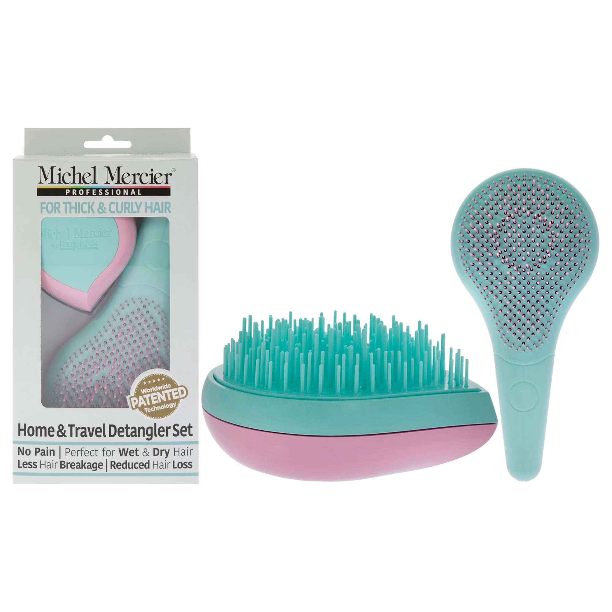 Home and Travel Detangler Set - Thick-Curly Hair by Michel Mercier for Unisex - 2 Pc The Classic Detangler Brush, The Travel Detangler Brush - Olabens