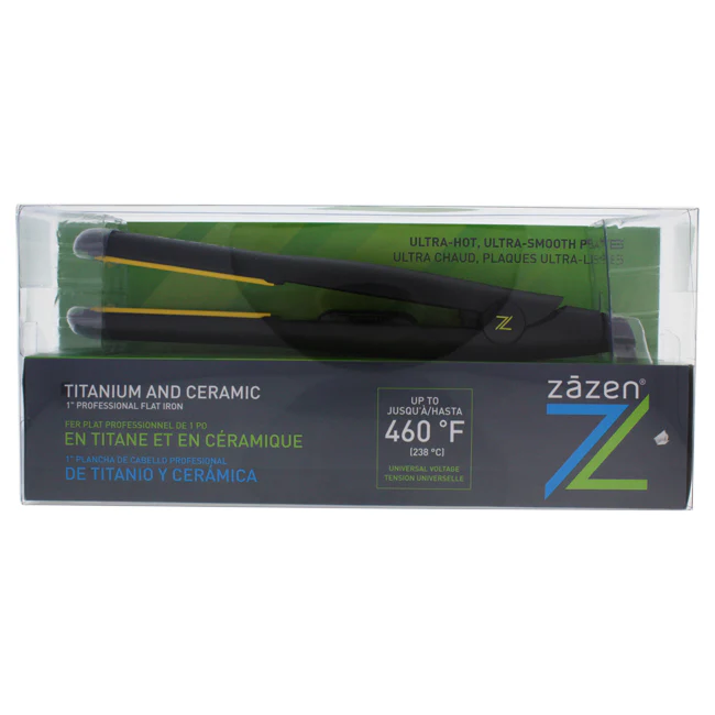 Zazen Titanium And Ceramic Professional Flat Iron - Model # Z-GLIDEC - Black by Zazen for Unisex - 1 Inch Flat Iron - Olabens