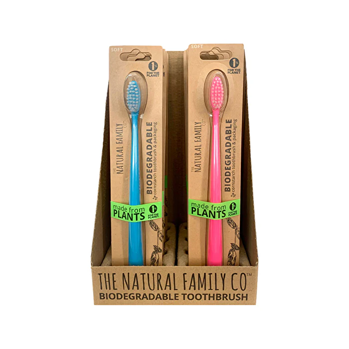 The Natural Family Co . Bio Toothbrush Neon Mixed x 8 Display (contains: 6 Colours) - Olabens
