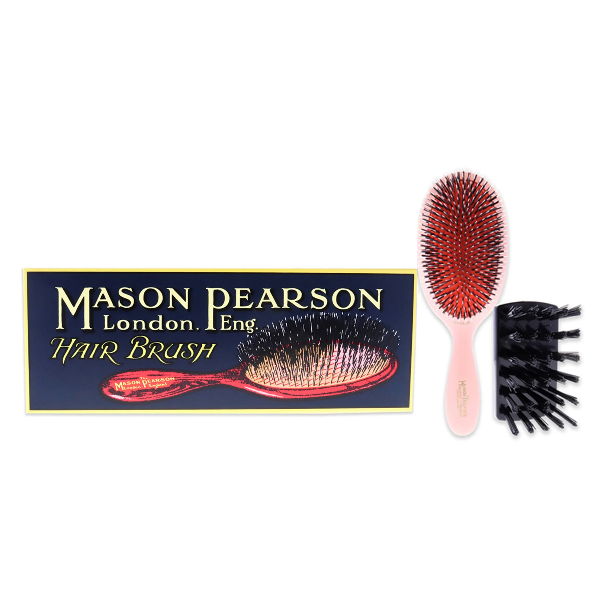 Large Popular Bristle and Nylon Brush - BN1 Pink by Mason Pearson for Unisex - 2 Pc Hair Brush and Cleaning Brush - Olabens