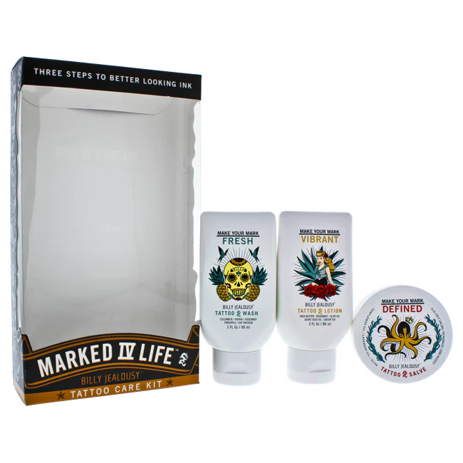 Billy Jealousy Marked IV Life Tattoo Care Kit by Billy Jealousy for Men - 3 Pc Kit 3.oz Tattoo Wash, 3oz Tattoo Lotion, 2oz Tattoo Salve - Olabens
