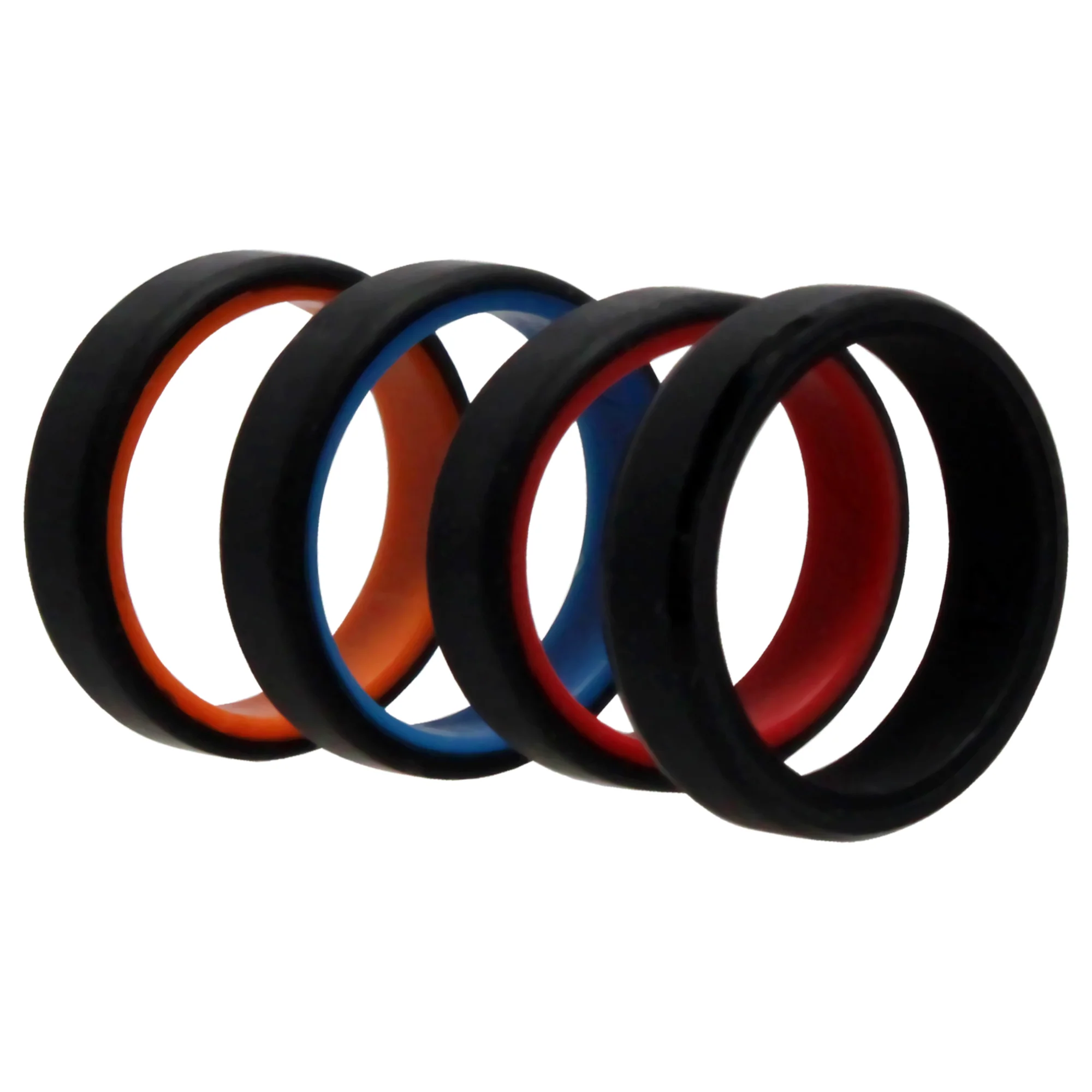 Silicone Wedding 6mm Brush 2Layer Ring Set - MultiColor by ROQ for Men - 4 x 12 mm Ring - Olabens