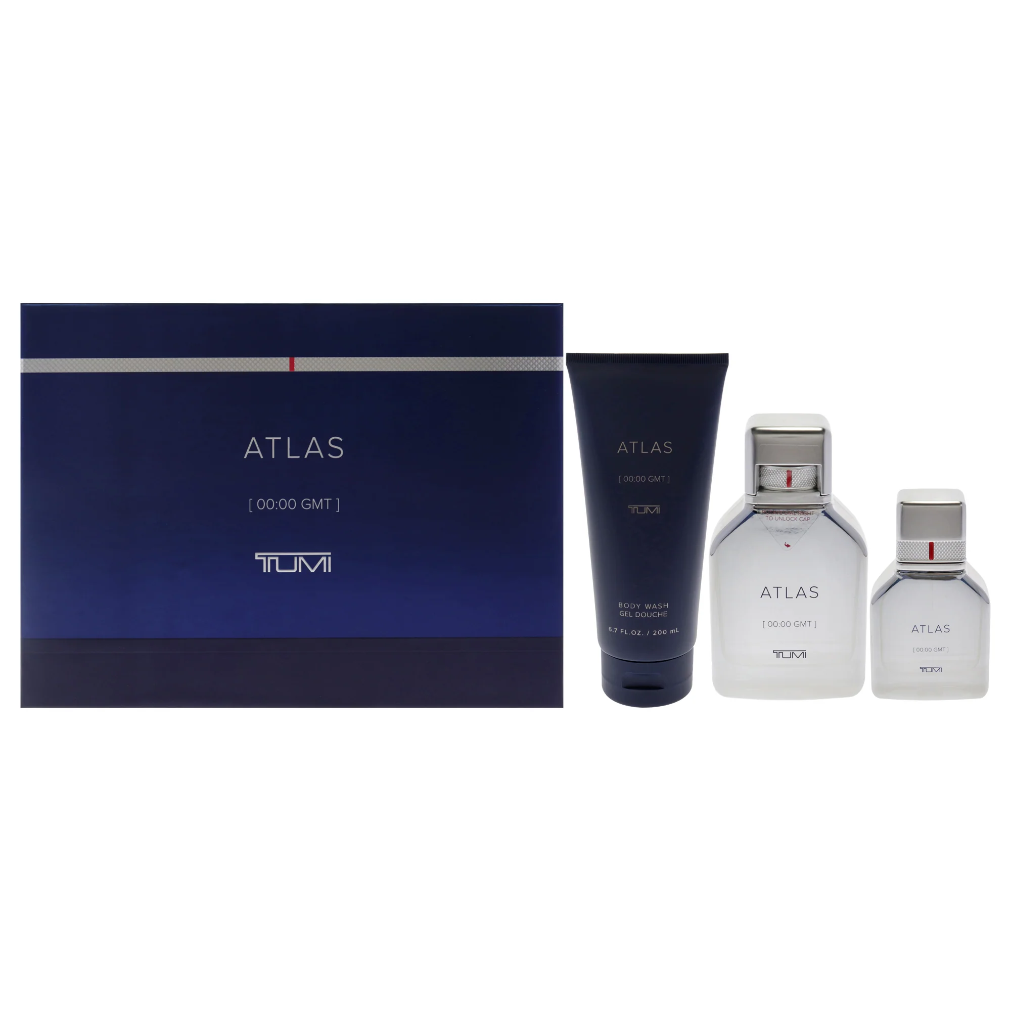 Atlas by Tumi for Men - 3 Pc Gift Set 3.4oz EDP Spray, 1oz EDP Spray, 6.7oz Body Wash - Olabens