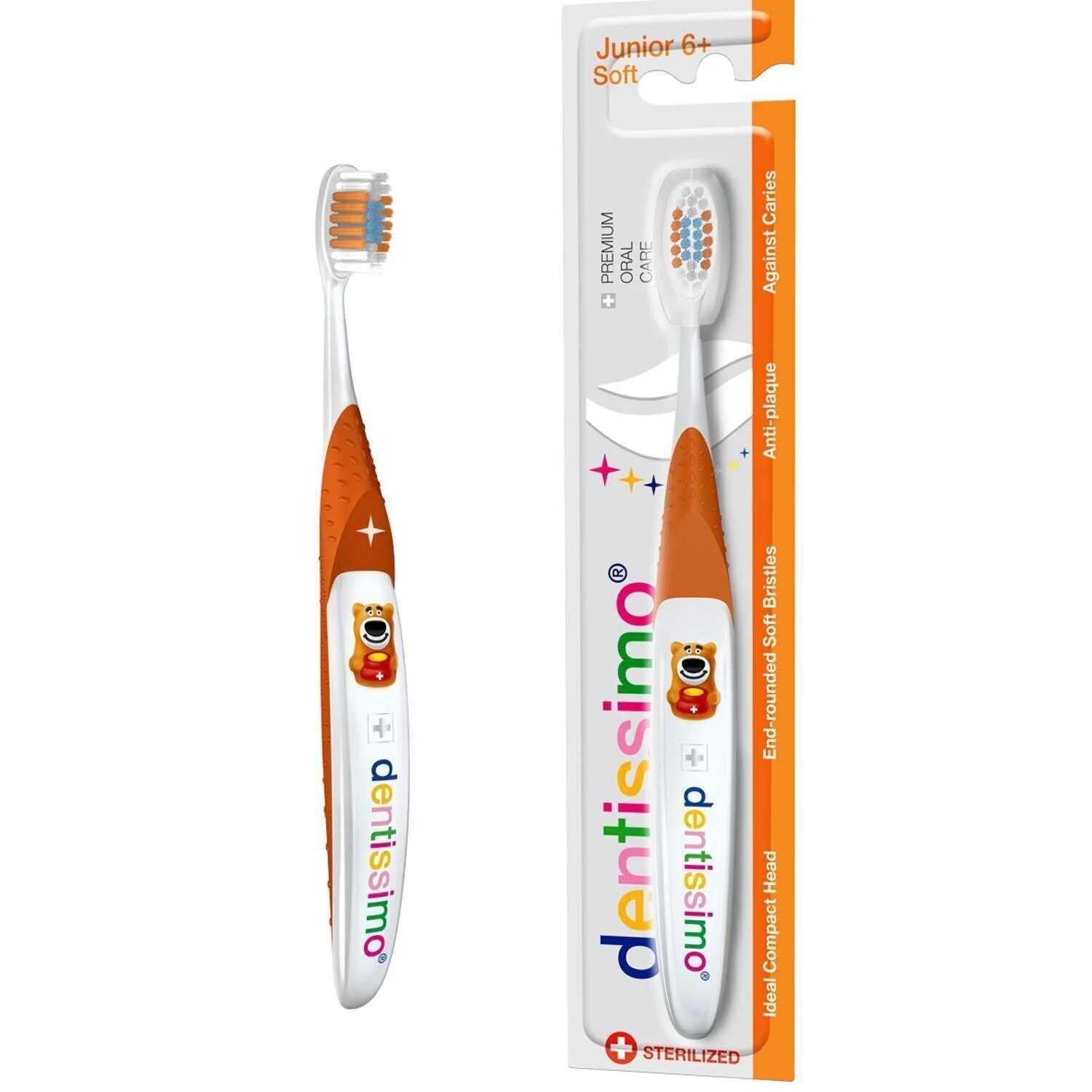 dentissimo Junior 6+ Years Medium Bristles 2Pcs(Orange)  2pcs - Olabens