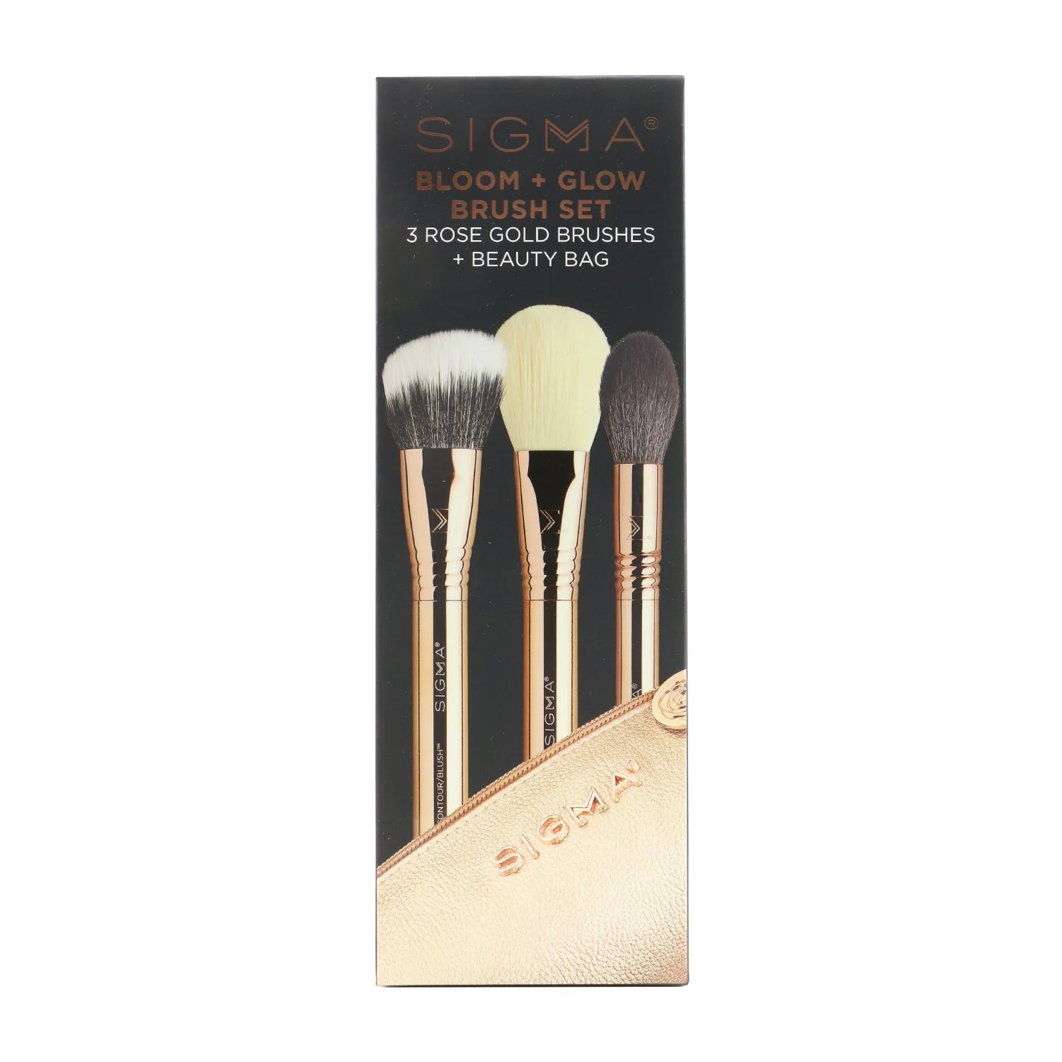 Sigma Beauty Bloom + Glow Brush Set (3x Rose Gold Brush, 1x Bag)  3pcs - Olabens