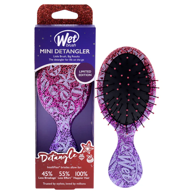 Wet Brush Mini Detangler Winter Glitter Brush - Holiday Treats by Wet Brush for Women - 1 Pc Hair Brush (Limited Edition) - Olabens