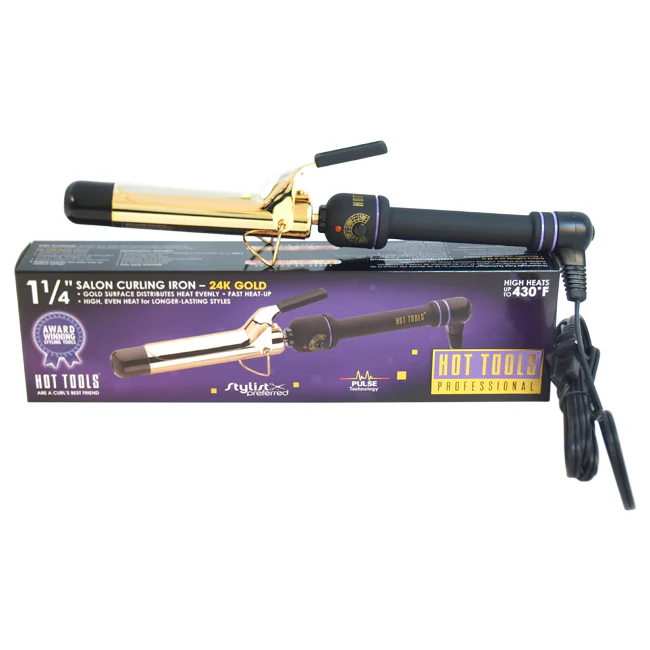 Hot Tools Professional Salon Curling Iron - Model # 1110CN - Gold/Black by Hot Tools for Unisex - 1.25 Inch Curling Iron - Olabens