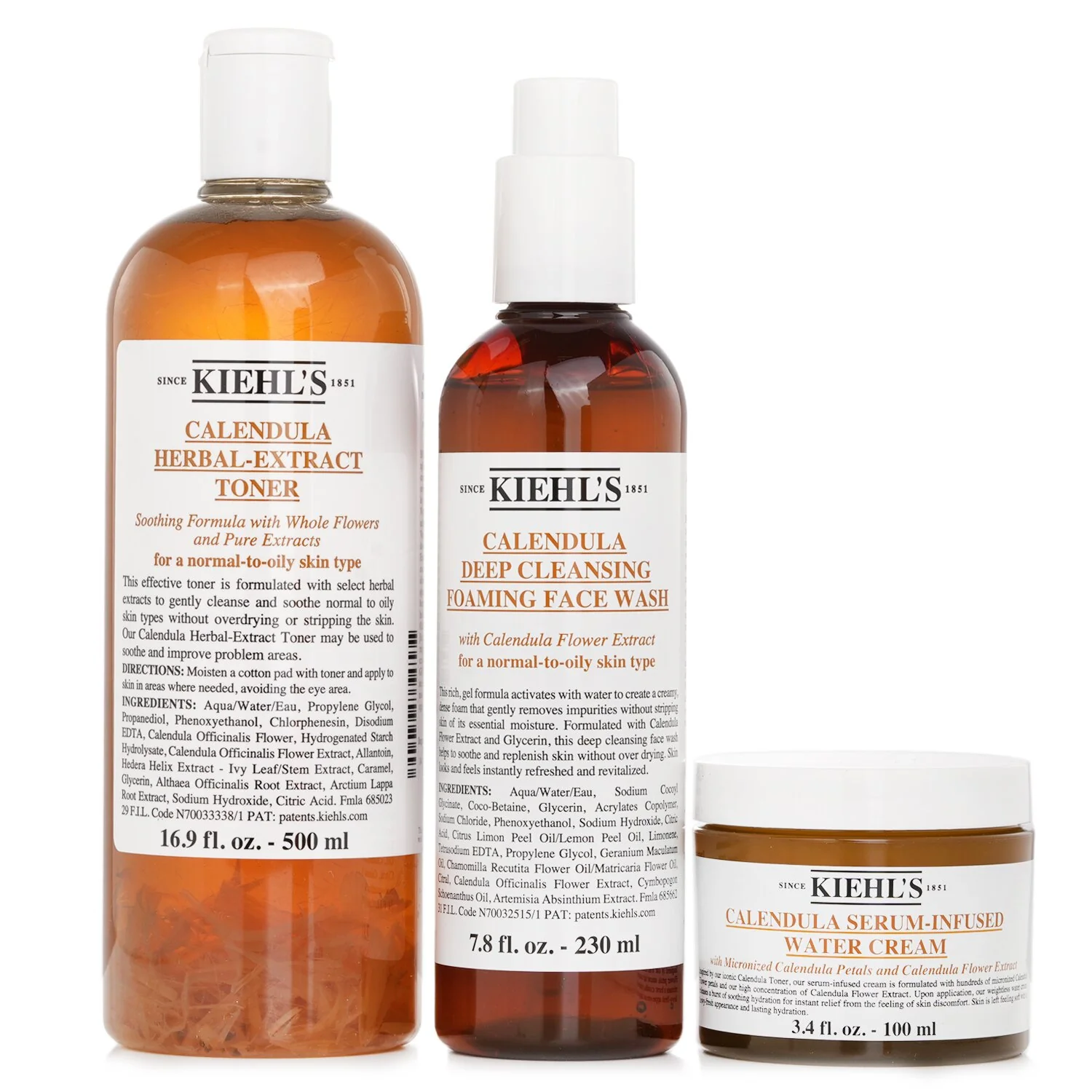 Kiehl's Calendula 3 Step Hydration Set: Face Wash 230ml + Toner 500ml + Water Cream 100ml  3pcs - Olabens