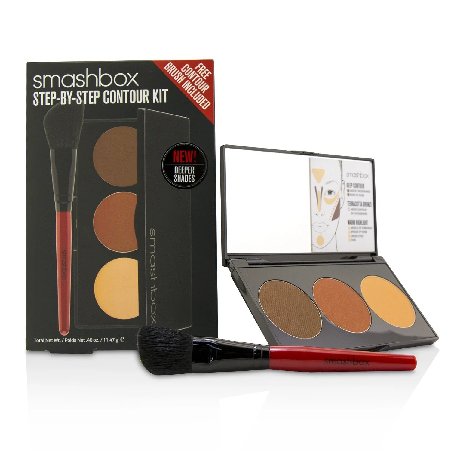 Smashbox Step By Step Contour Kit (1 x Contour Palette + 1 x Contour Brush) -Deep (Medium/Dark) 45996  11.47g/0.4oz - Olabens