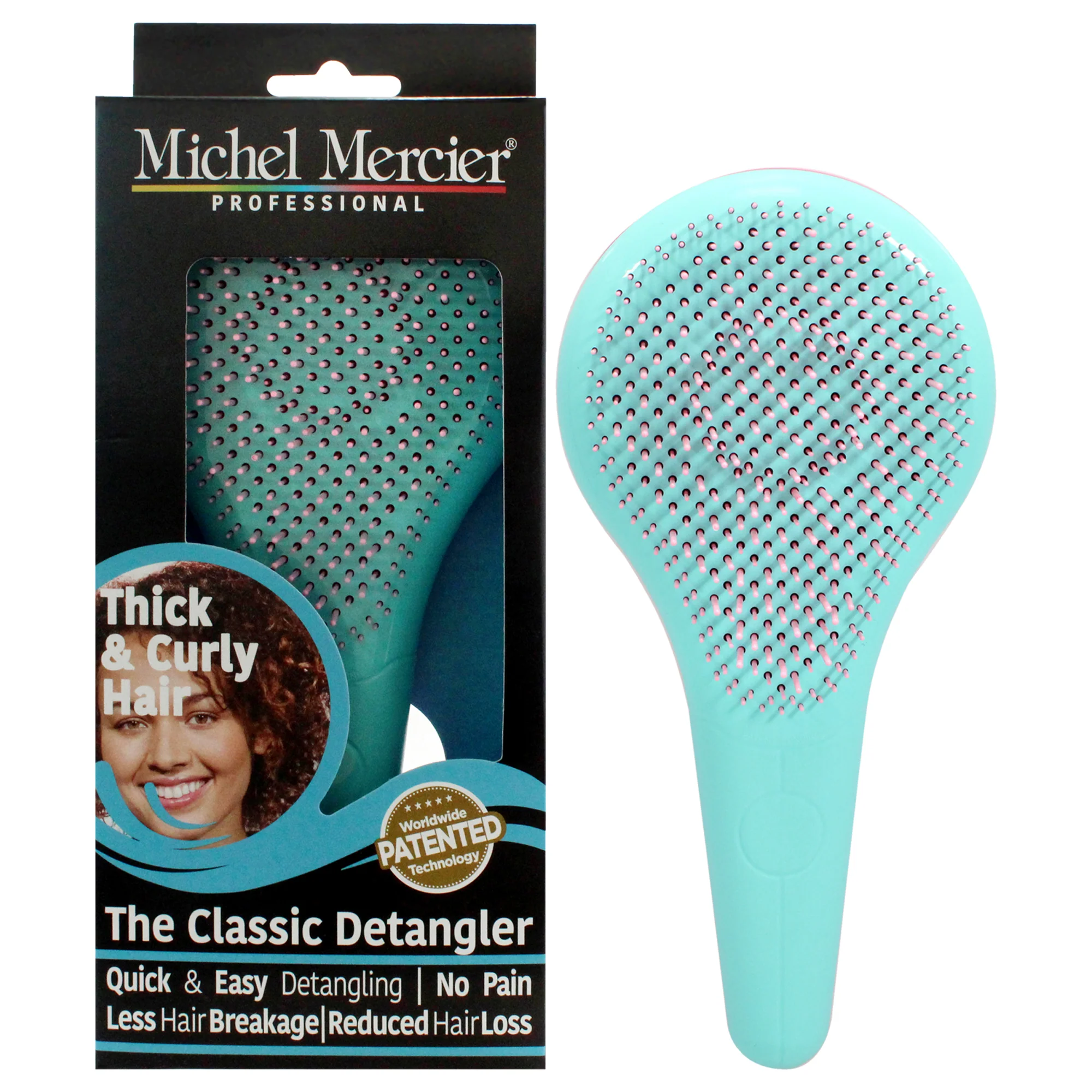 The Classic Detangler Thick and Curly Hair - Pink-Turquoise by Michel Mercier for Unisex - 1 Pc Hair Brush - Olabens