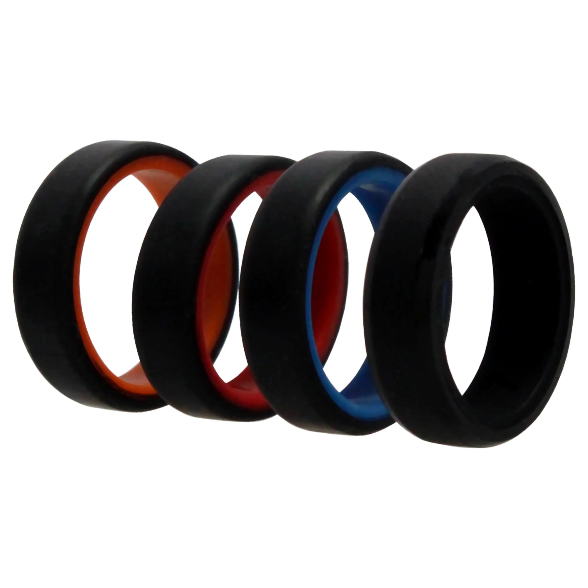 Silicone Wedding 6mm Brush 2Layer Ring Set - MultiColor by ROQ for Men - 4 x 7 mm Ring - Olabens