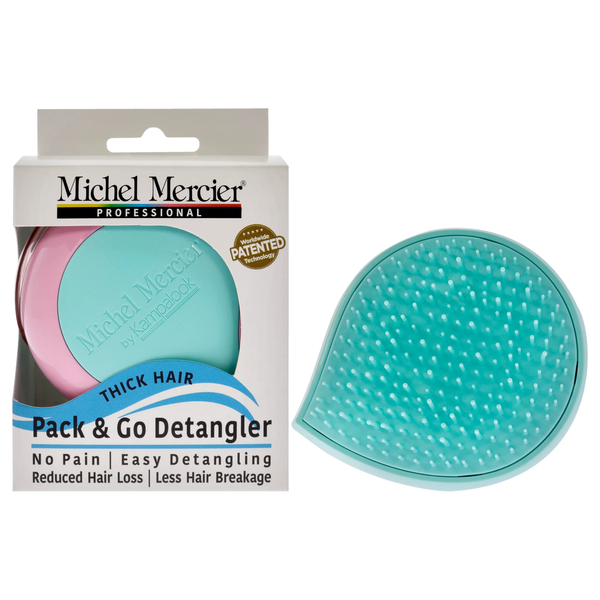Pack and Go Detangler Thick Hair - Turquoise-Pink by Michel Mercier for Unisex - 1 Pc Hair Brush - Olabens