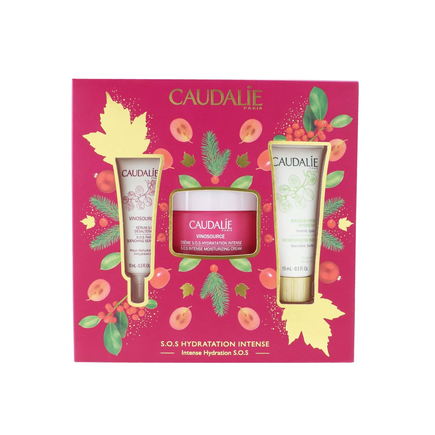 Caudalie Vinosource Intense Hydration S.O.S Set: Moisturizing Cream 50ml+ S.O.S Thirst-Quenching Serum 10ml+ Moisturizing Mask 15ml  3pcs - Olabens