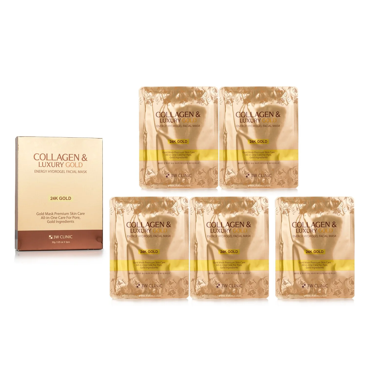 3W Clinic Collagen & Luxury Gold Energy Hydrogel Facial Mask  30g x 5pcs - Olabens