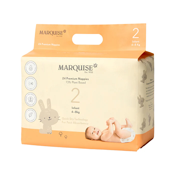 Marquise Premium Nappies (73% Plant Based) Infant Size 2 (4-8kg) x 24 Pack - Olabens