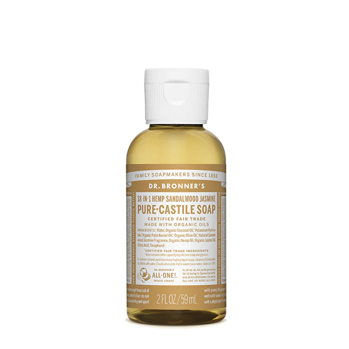 Dr. Bronner's Pure-Castile Soap Liquid (Hemp 18-in-1) Sandalwood Jasmine 59ml - Olabens