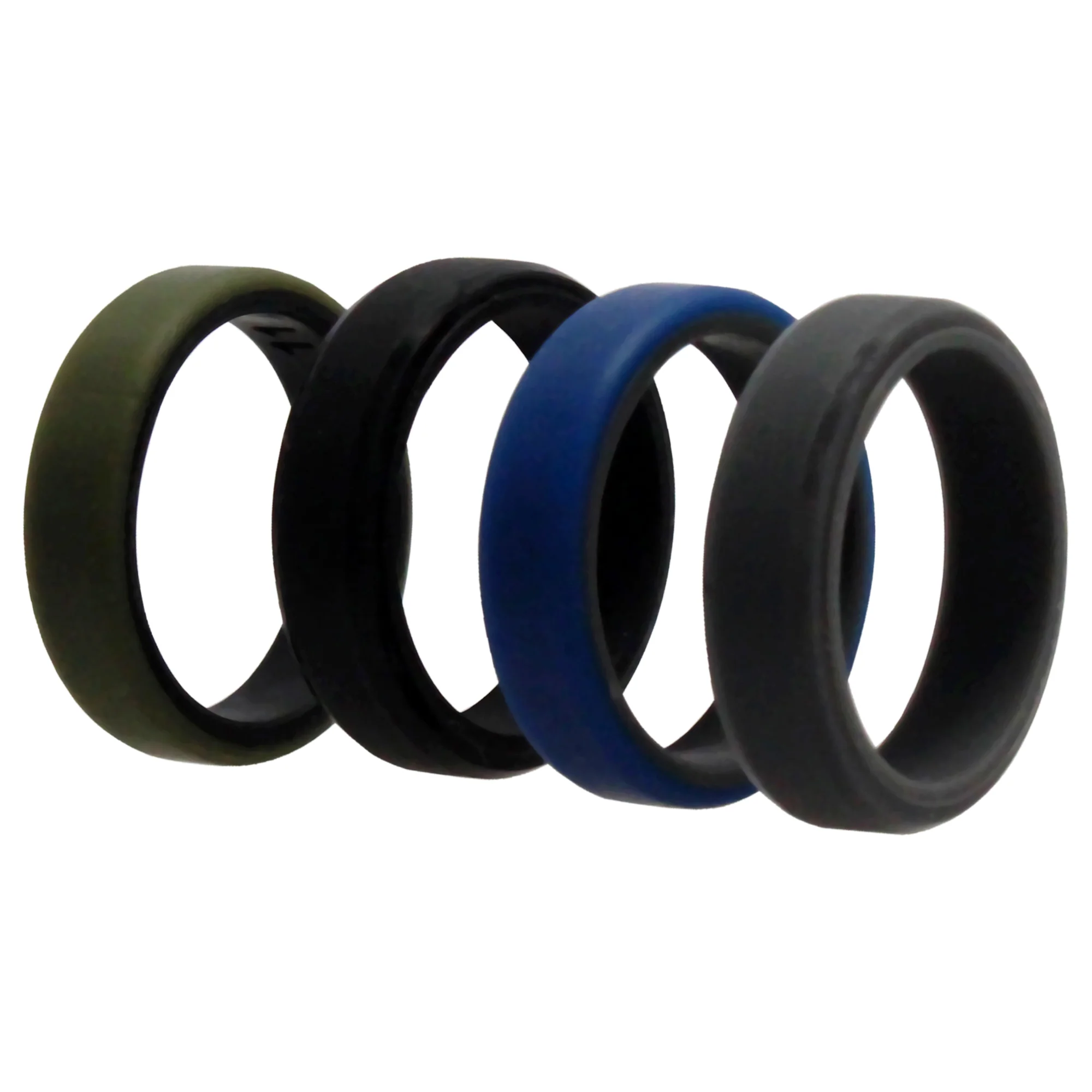 Silicone Wedding 6mm Brush 2Layer Ring Set - Green by ROQ for Men - 4 x 11 mm Ring - Olabens