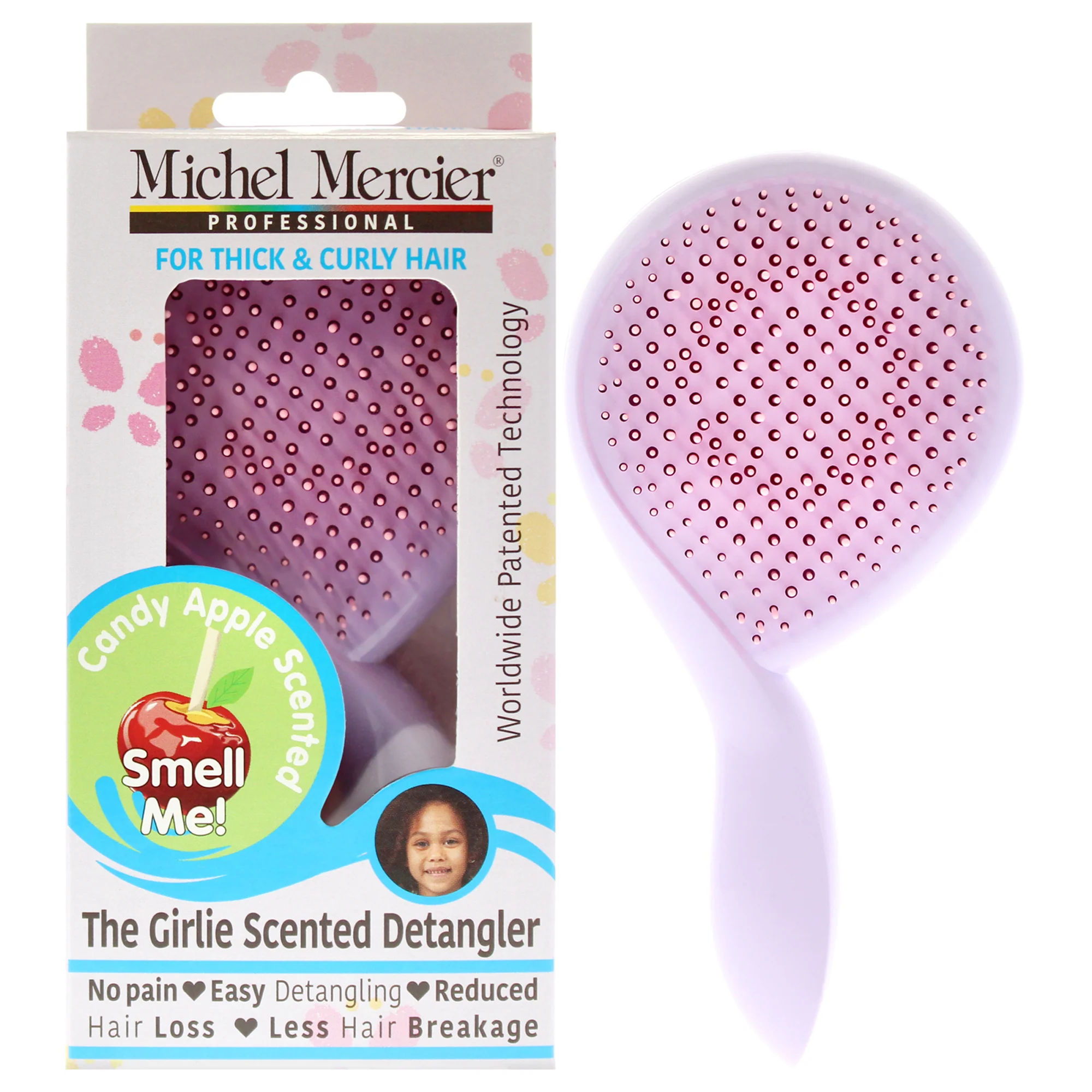 The Girlie Scented Detangler Brush Candy Apple Thick and Curly Hair - Purple-Pink by Michel Mercier for Women - 1 Pc Hair Brush - Olabens