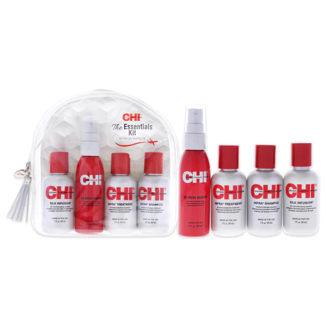 CHI The Essentials Kit by CHI for Unisex - 4 Pc 2oz Infra Shampoo, 2oz 44 Iron Guard Thermal Protection, 2oz Infra Treatment, 2oz Silk Infusion - Olabens