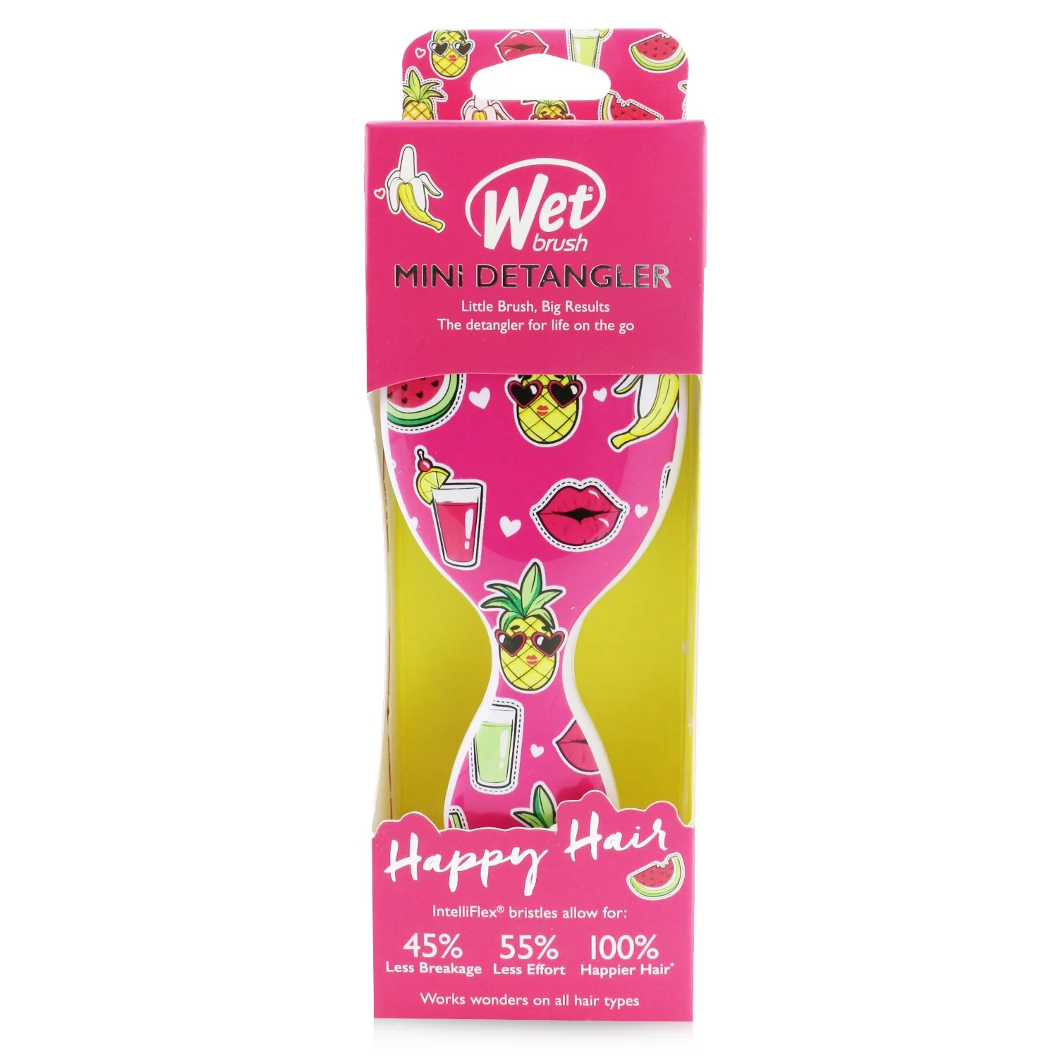 Wet Brush Mini Detangler Happy Hair - # Smiley Pineapple  1pc - Olabens