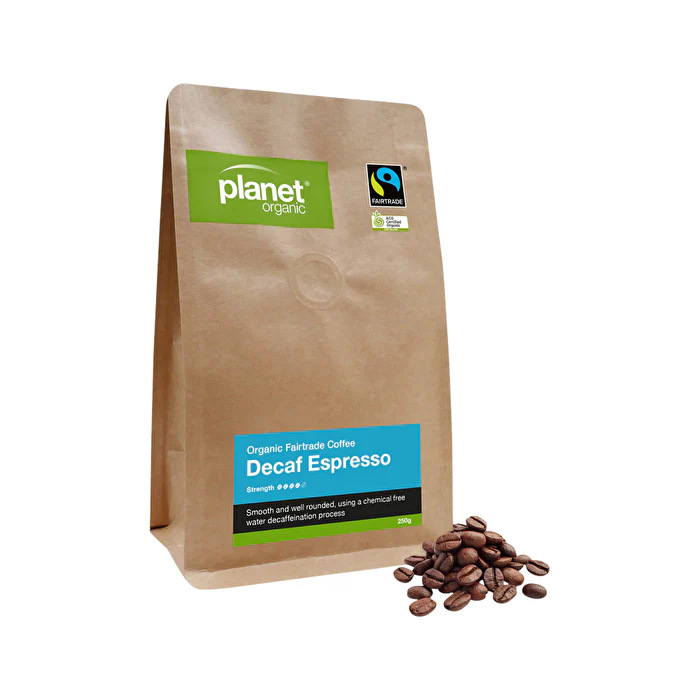 Planet Organic Organic Coffee Espresso Decaf Whole Bean 250g - Olabens