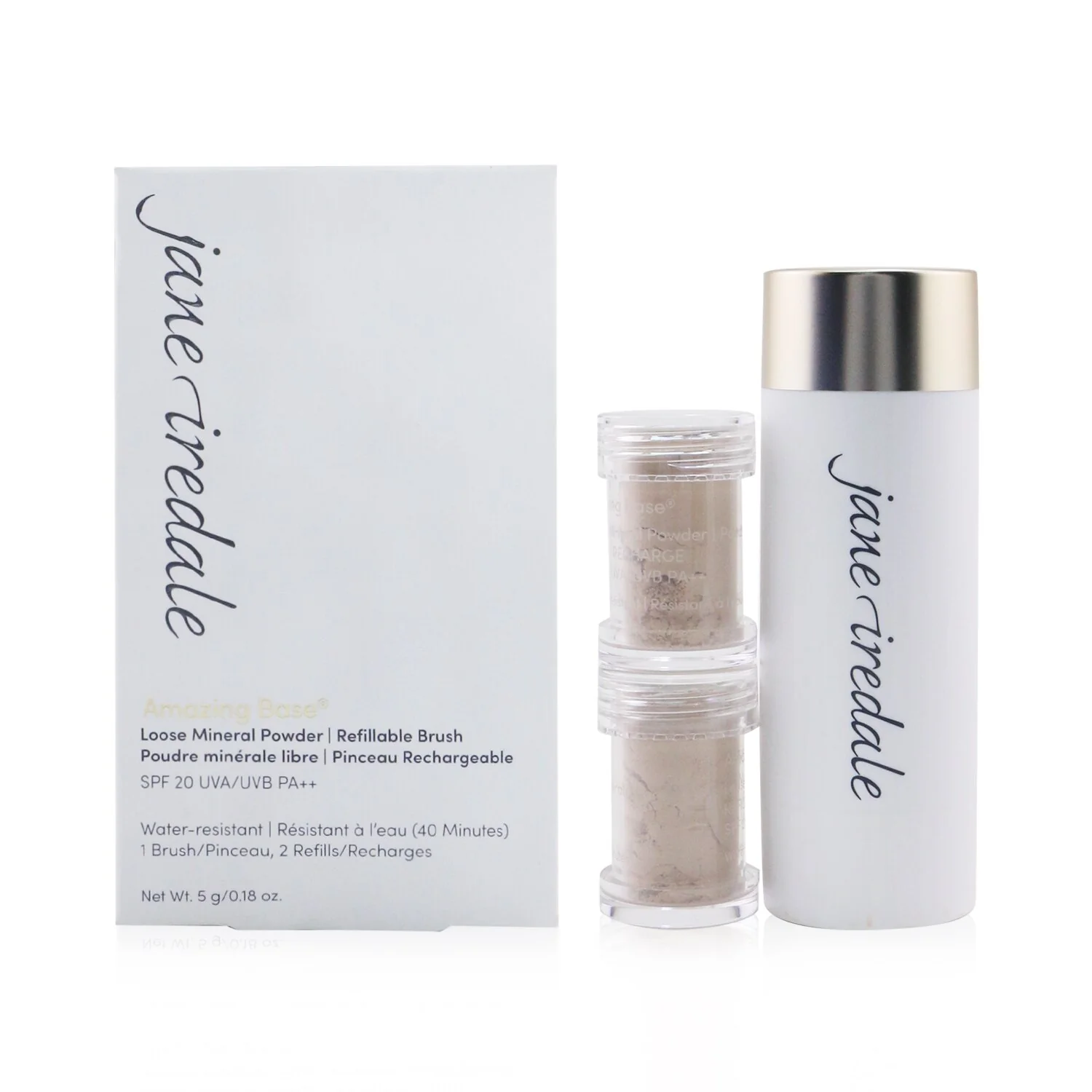 Jane Iredale Amazing Base Loose Mineral Powder SPF 20 Refillable Brush (1x Brush, 2x Refills) - Light Beige  2x2.5g/0.09oz - Olabens
