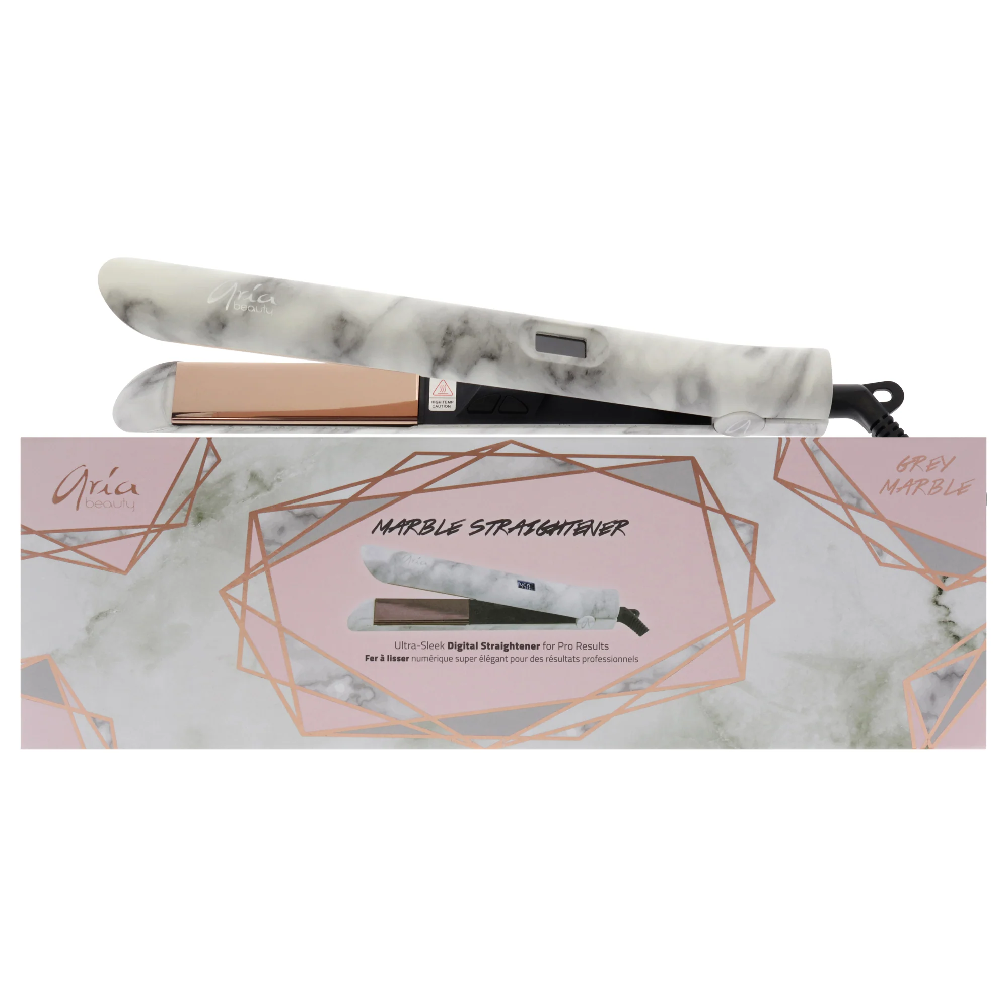 Digital Hair Straightener - Grey Marble by Aria Beauty for Women - 1 Inch Flat Iron - Olabens