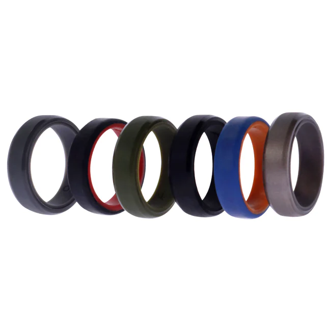 Silicone Wedding 6mm Brush 2Layer Solid Ring Set by ROQ for Men - 6 x 9 mm Ring - Olabens