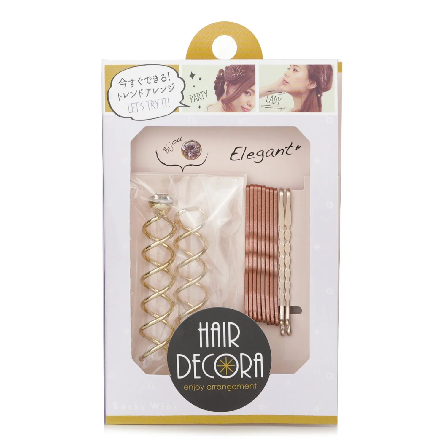 Lucky Trendy Cute Hairpin Set (Pink And Gold Combination)  1pc - Olabens