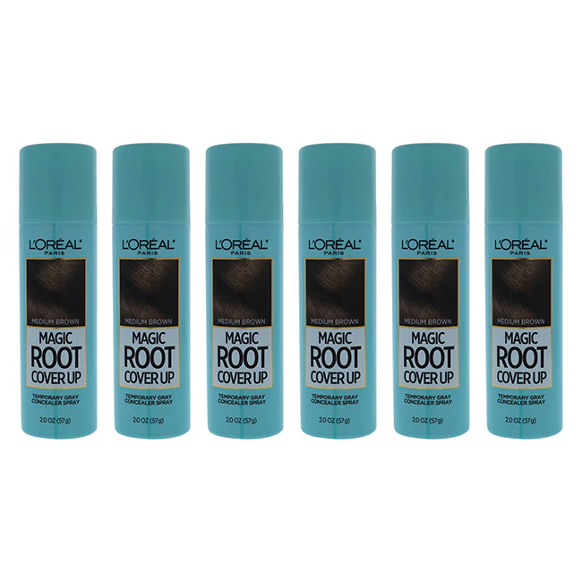LOreal Professional Magic Root Cover Up Temporary Gray Concealer Spray - Medium Brown by LOreal Professional for Women - 2 oz Hair Color - Pack of 6 - Olabens