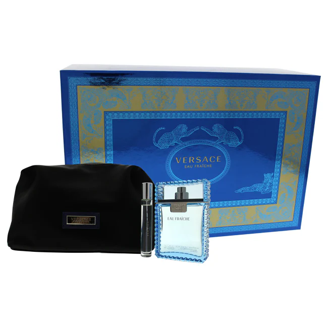 Versace Man Eau Fraiche by Versace for Men - 3 Pc Gift Set 3.4oz EDT Spray, 0.3 EDT Spray, Pouch - Olabens