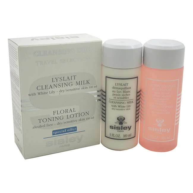 Sisley Cleansing Duo Travel Selection by Sisley for Women - 2 Pc Kit 3oz Lyslait Cleansing Milk, 3oz Floral Toning Lotion - Olabens