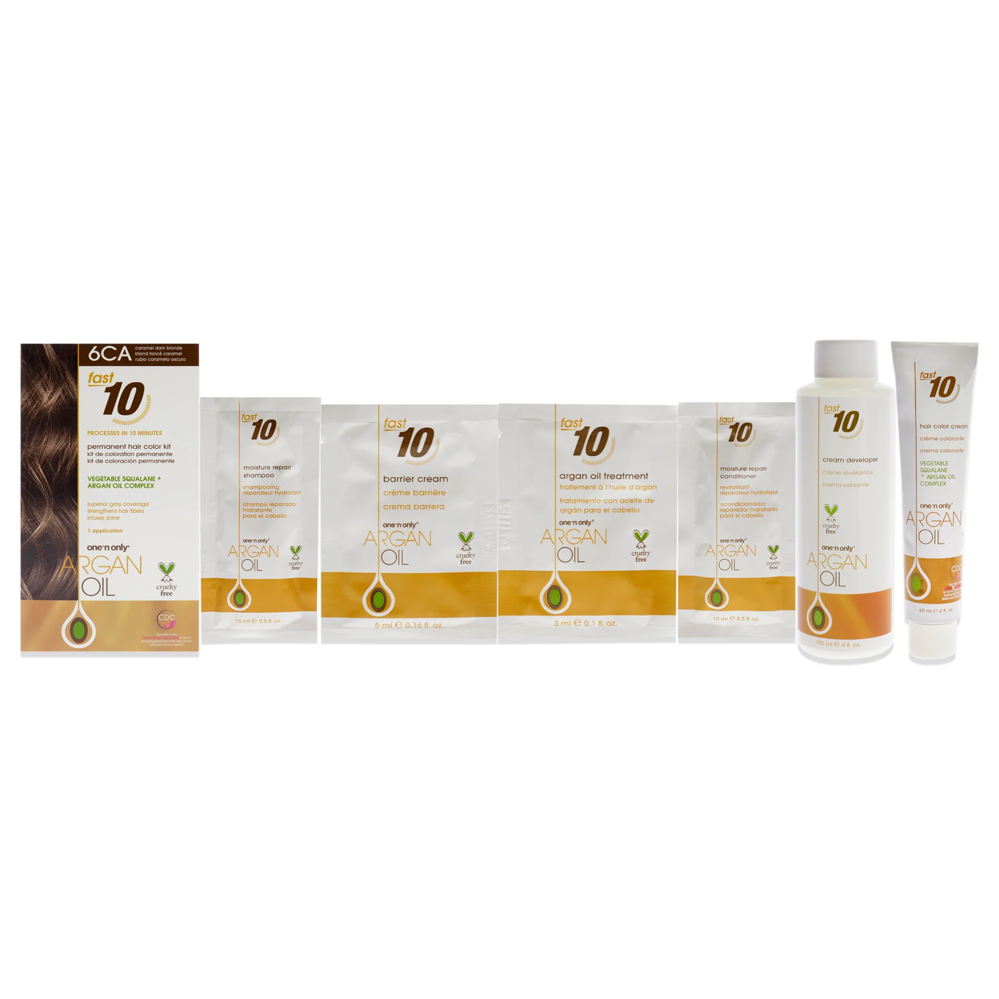 Argan Oil Fast 10 Permanent Hair Color Kit - 6CA Caramel Dark Blonde by One n Only for Unisex - 1 Pc Hair Color - Olabens