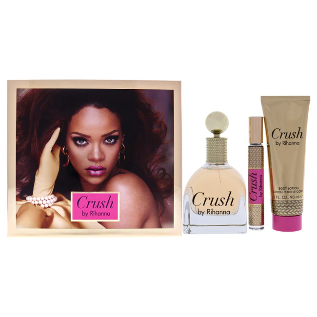 Rihanna Crush by Rihanna for Women - 3 Pc Mini Gift Set 3.4oz EDP Spray, 0.2oz EDP Rollerball, 3oz Body Lotion - Olabens