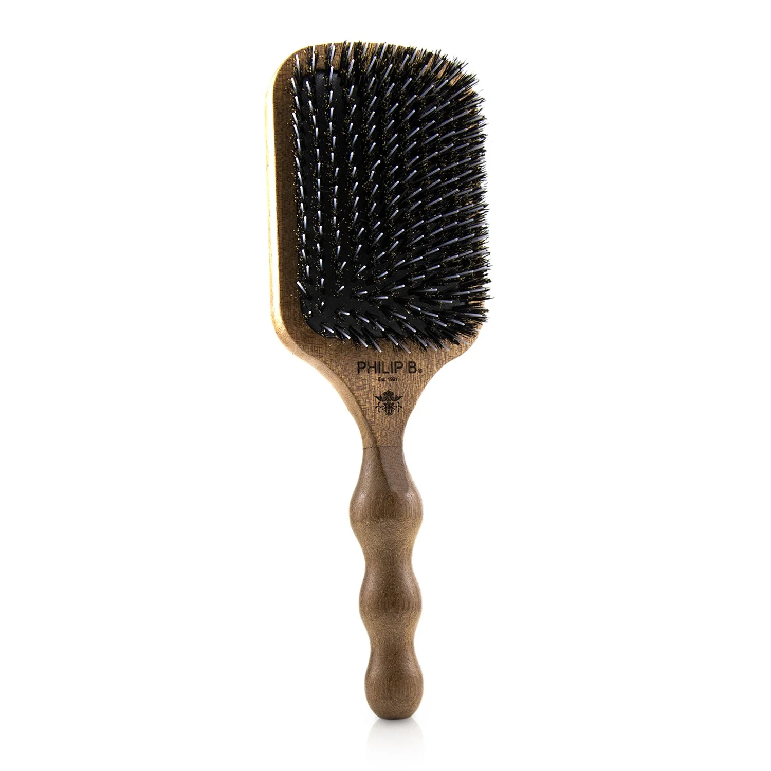 Philip B Paddle Hair Brush (Polished Mahogany Laser Printed Handle, Boar + Crystal Nylon Bristles)  1pc - Olabens