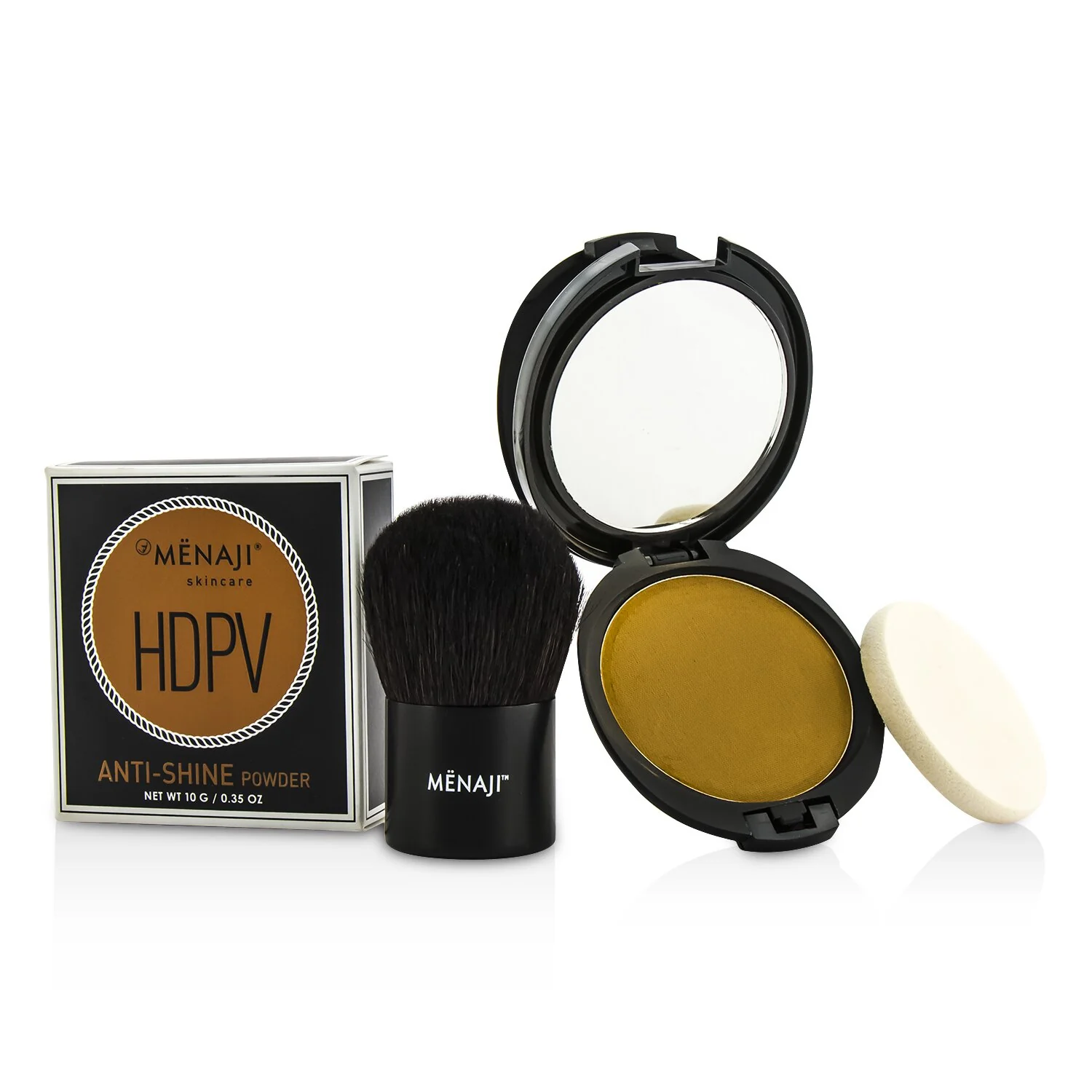 Menaji HDPV Anti-Shine Sunless Tan Kit: HDPV Anti-Shine Powder - T (Tan) 10g + Deluxe Kabuki Brush 1pc  2pcs - Olabens