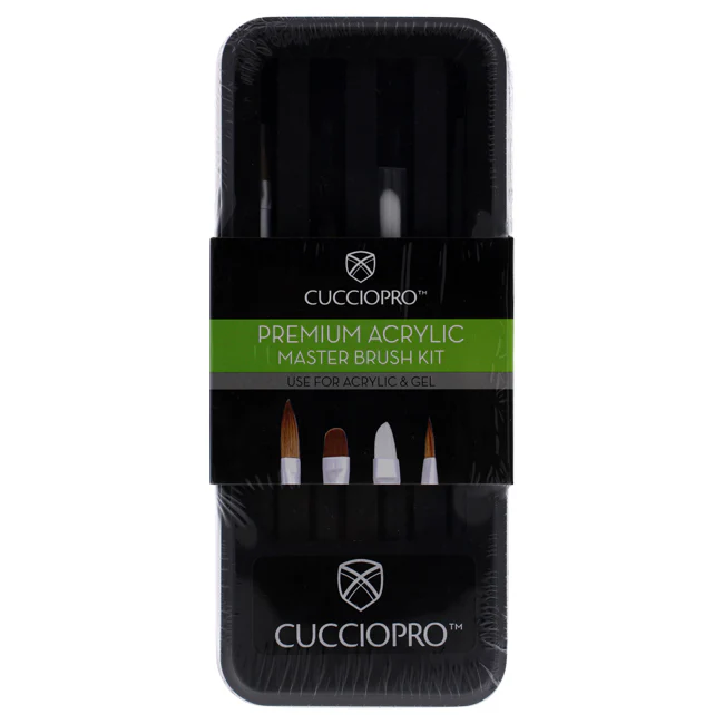 Cuccio Pro Premium Acrylic Master Brush Set by Cuccio Pro for Women - 4 Pc Brush Oval Sculpting, Square, Nylon Gel, 3D Nail Art - Olabens