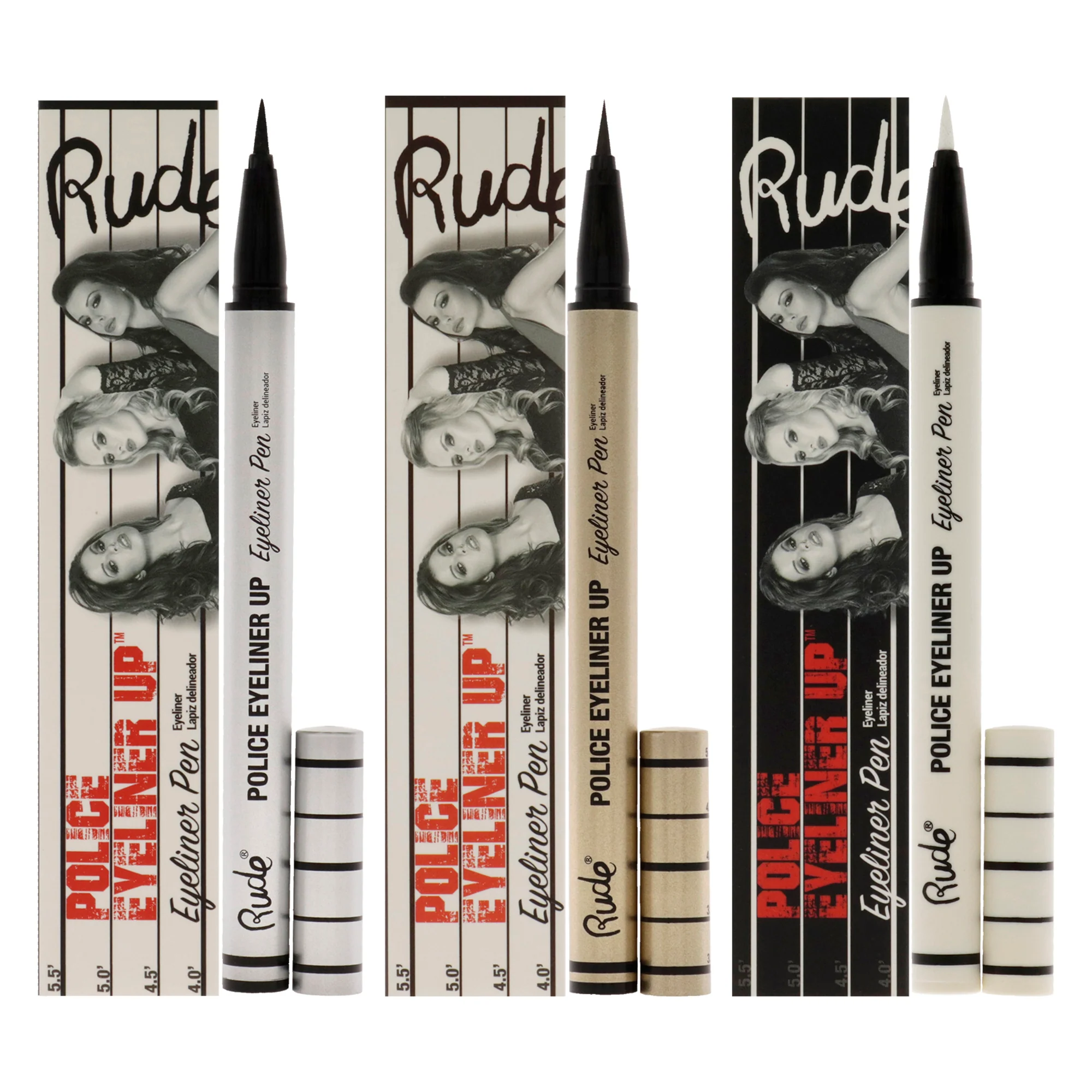 Police Eyeliner Up Eyeliner Pen Kit by Rude Cosmetics for Women - 3 Pc Kit 3 X 0.017oz Eyeliner Pen - Bail Bond, Big House, Top Dog - Olabens