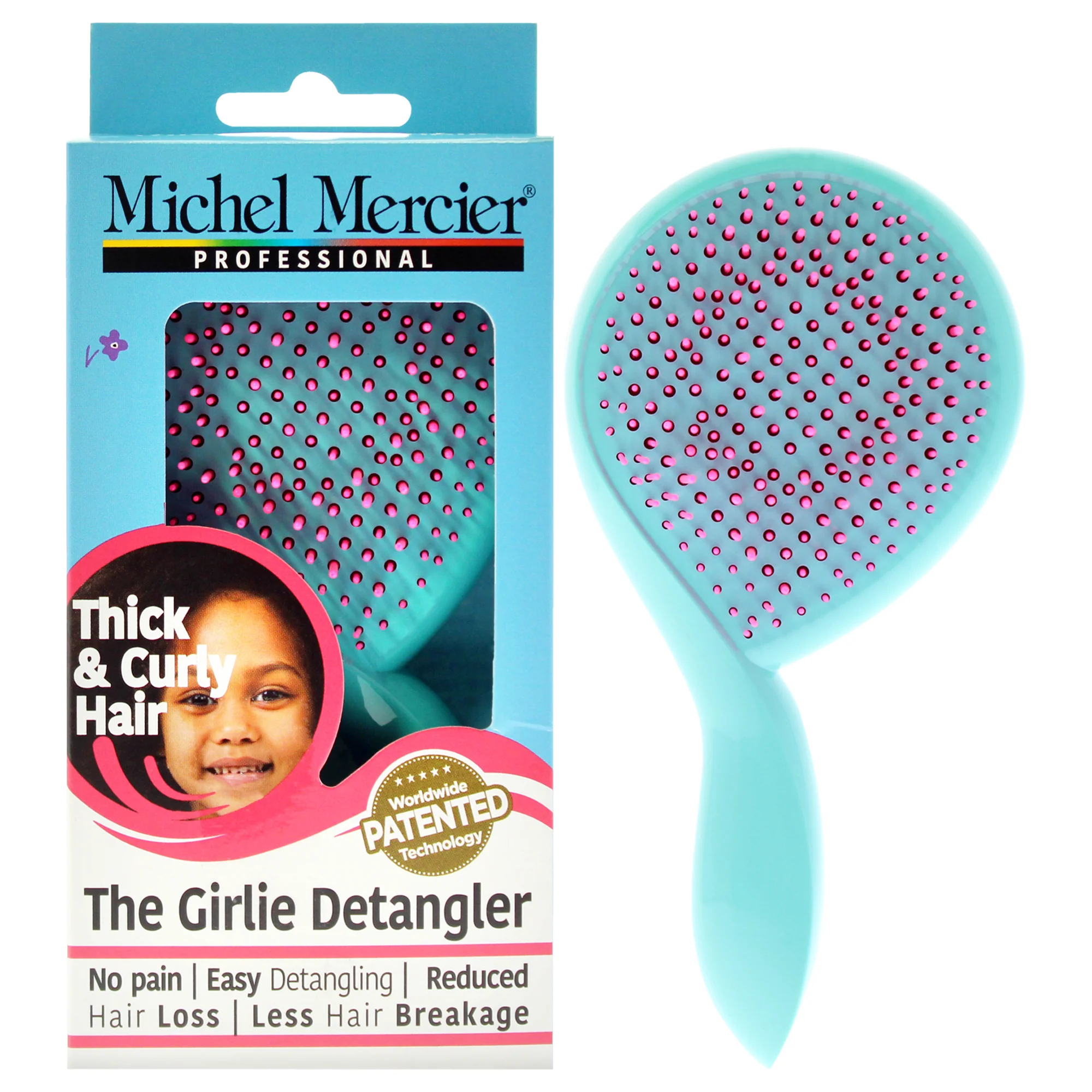 The Girlie Detangle Brush Thick and Curly Hair - Turquoise-Pink by Michel Mercier for Women- 1 Pc Hair Brush - Olabens