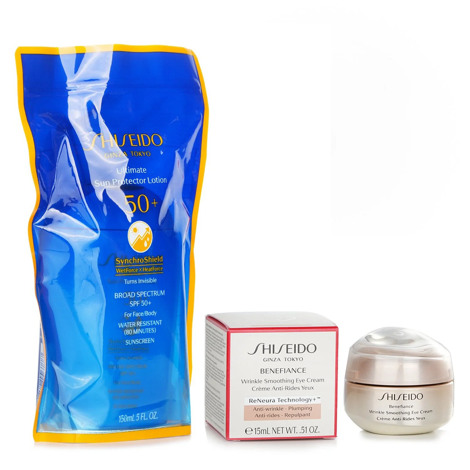 Shiseido Shiseido Ultimate Sun Protector Lotion SPF 50+ Sunscreen (for Face and Body) + Benefiance Wrinkle Smoothing Eye Cream  2pcs - Olabens