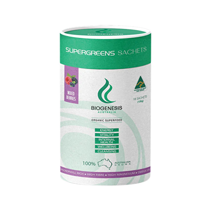 BioGenesis Australia Super Greens Mixed Berries Sachets 7g x 18 Pack - Olabens