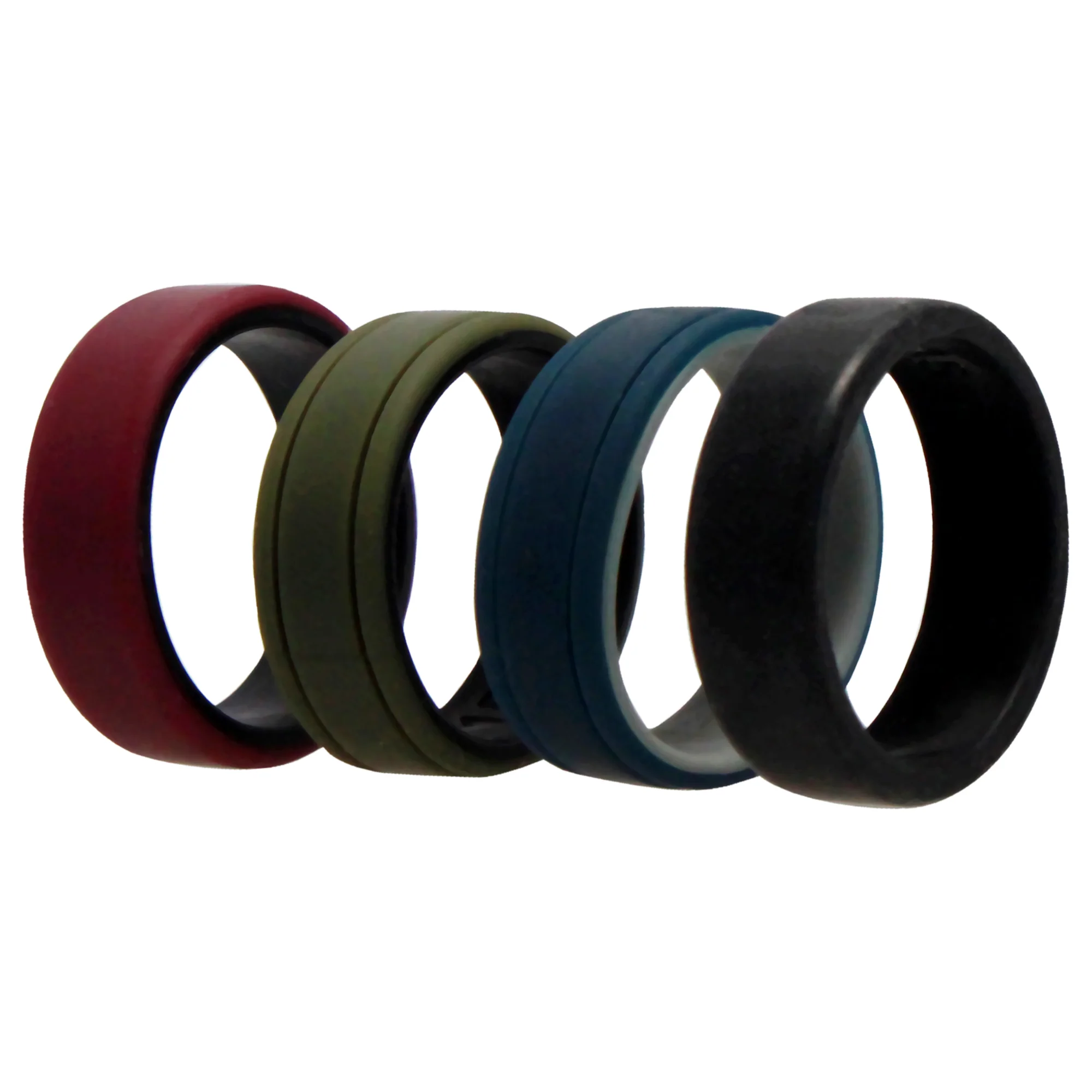 Silicone Wedding 2Layer Lines Ring Set - Bordo by ROQ for Men - 4 x 15 mm Ring - Olabens