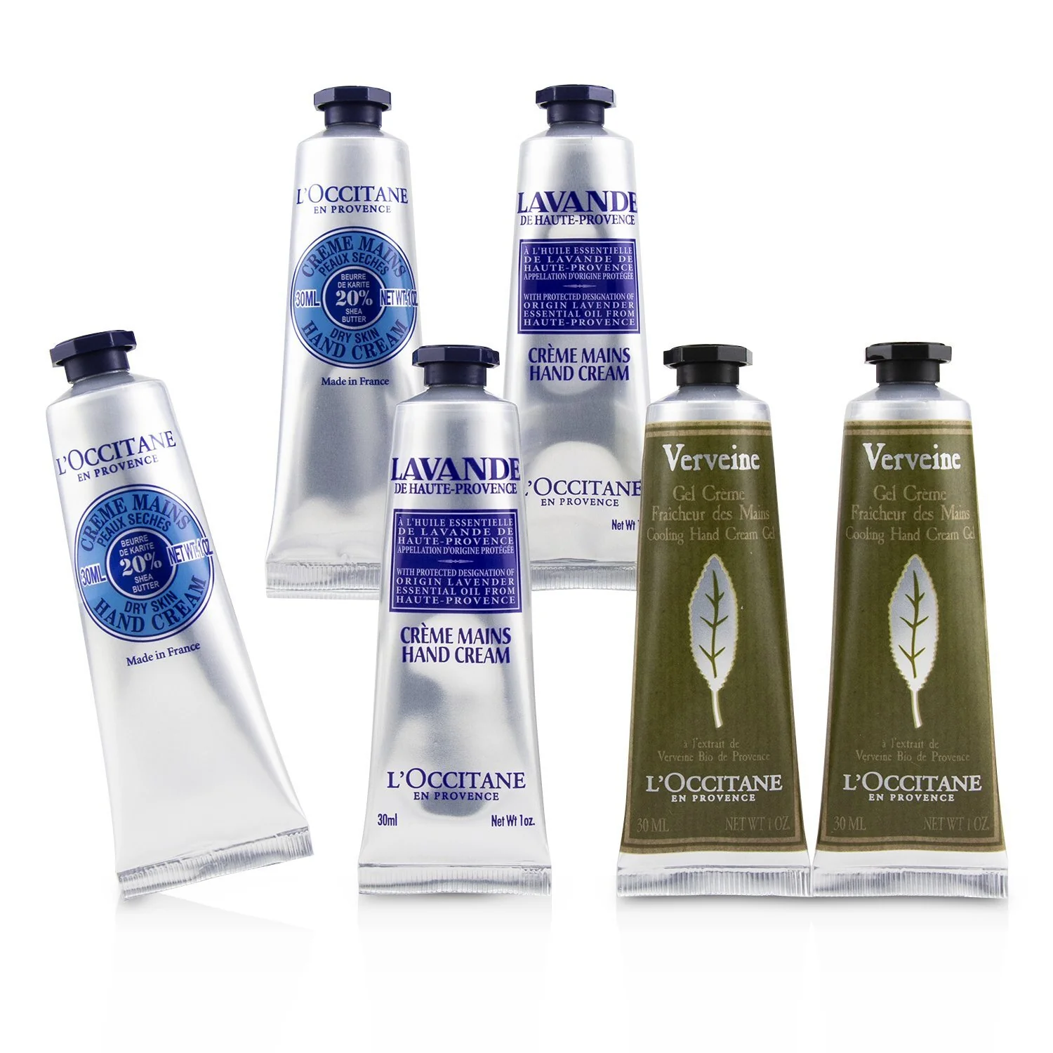 L'Occitane Happy Hands Kit: 2x  Shea Butter 30ml + 2x Lavender 30ml + 2x Verbena Cooling Hand Cream Gel 30ml  6x30ml/1oz - Olabens